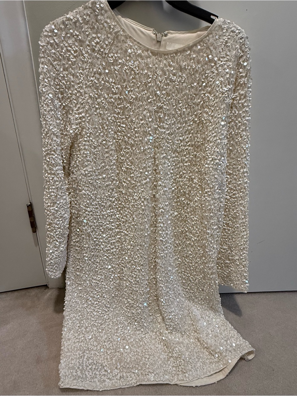 NWT H&M Ivory Sequin Long-Sleeve Midi Dress